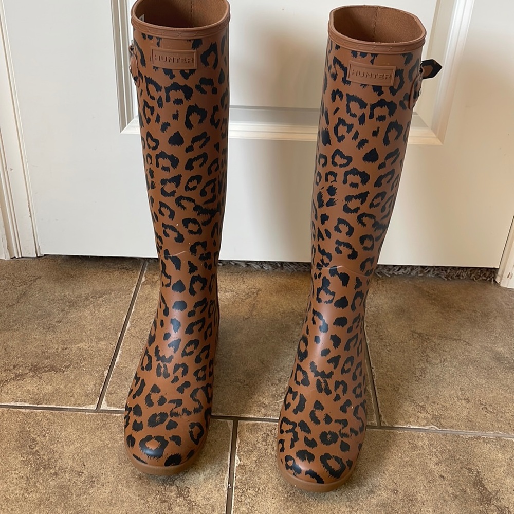 Leopard Print Hunter Rain Boots Size 10